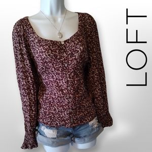 The Loft Floral Peasant Top, Small, Maroon White Pink
